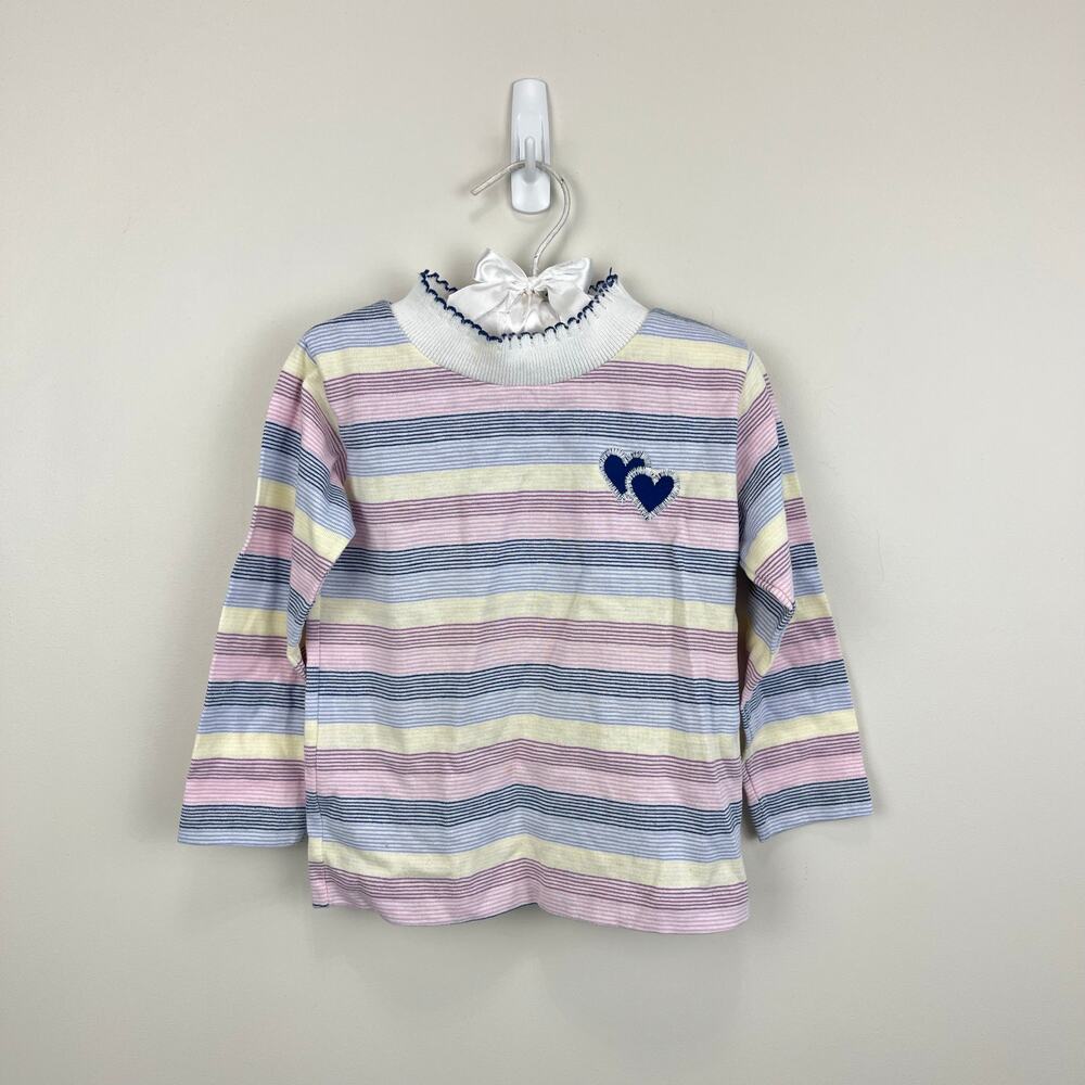 Vintage Healthtex Striped Heart Turtleneck Top 4T USA